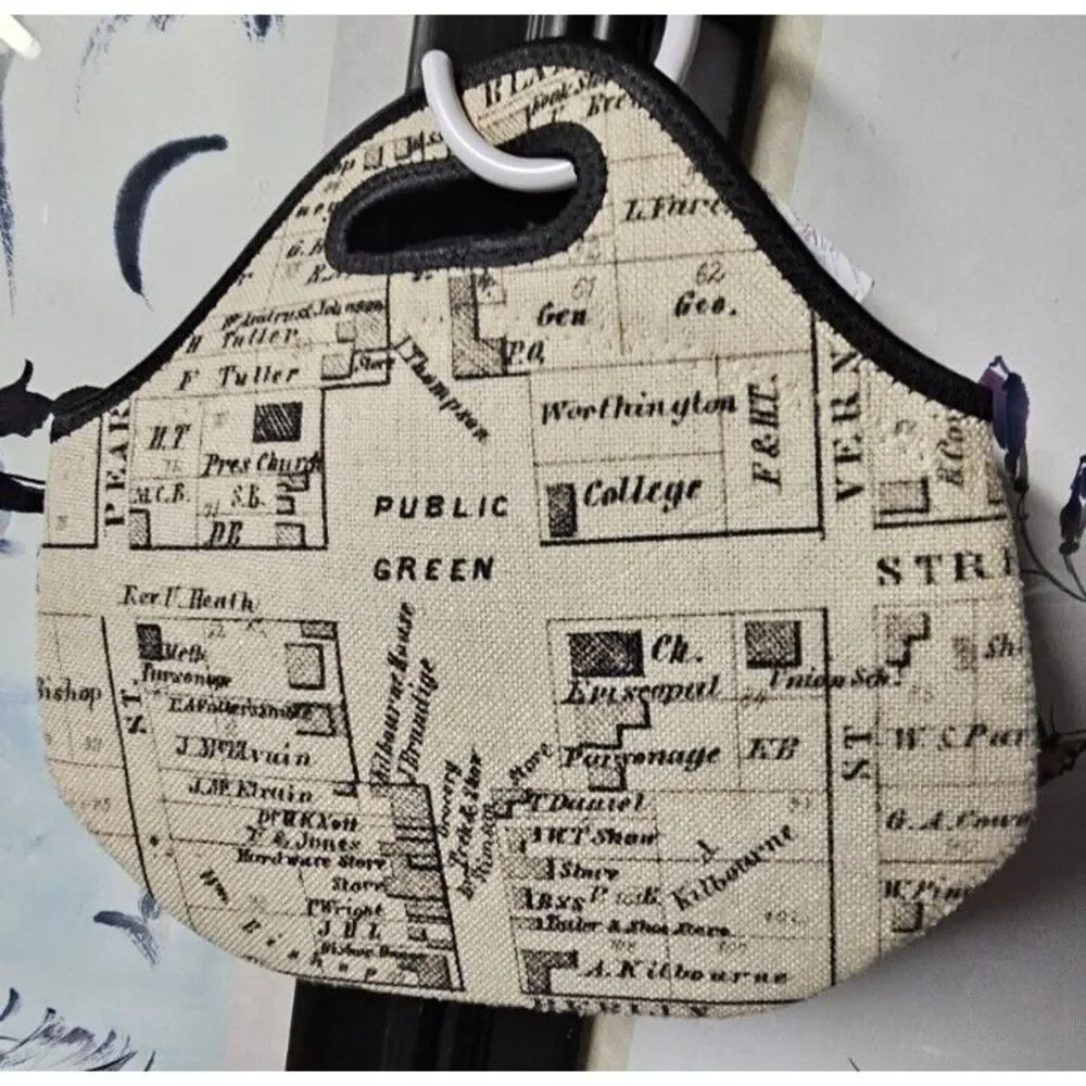 NWT Daisy Mae designs Vintage map Lunch bag Neoprene+Polycotton w/zipper‎